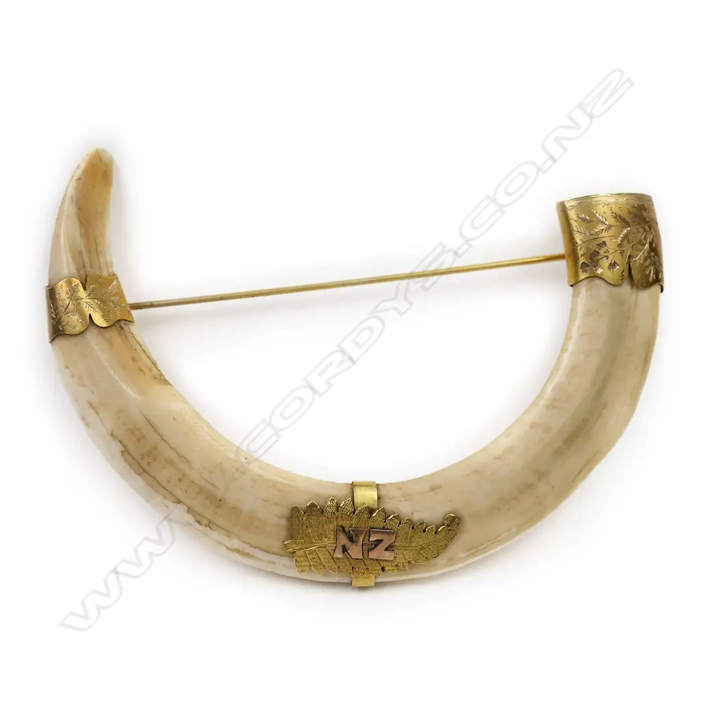 Louis Kerr (Nelson) 9ct mounted large tusk brooch, Image 1++